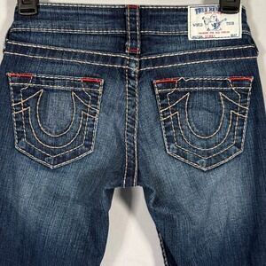 True Religion Skinny Big T Dark Wash Low Rise Jeans 24 5MGZ7RLM00172 Blue